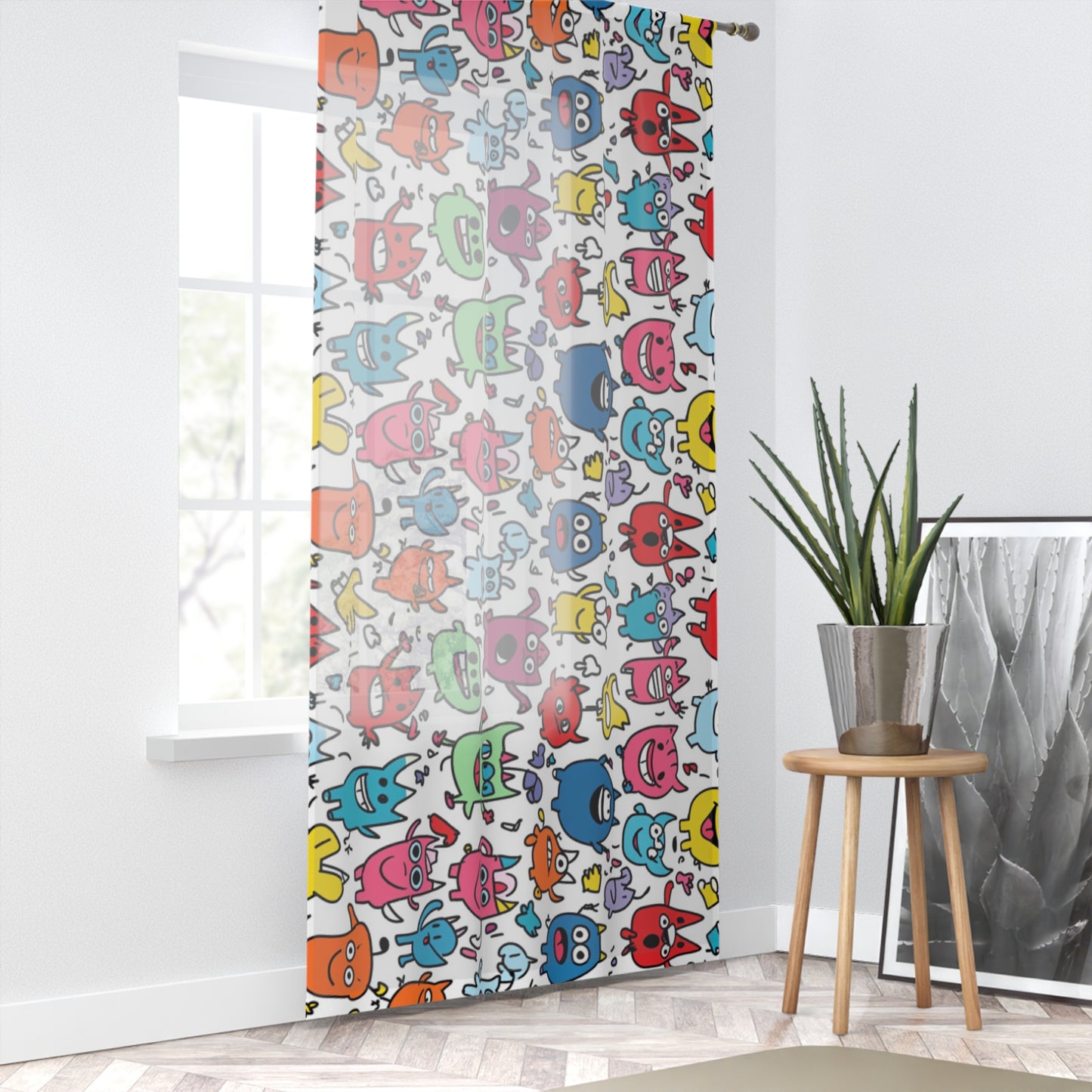 Playful Monster Window Curtains - Colorful Kids Room Decor
