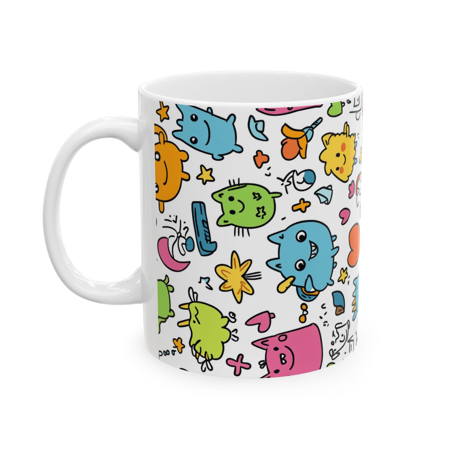 Whimsical Cartoon Ceramic Mug - 11oz & 15oz - Perfect Gift for Cat Lovers and Kids