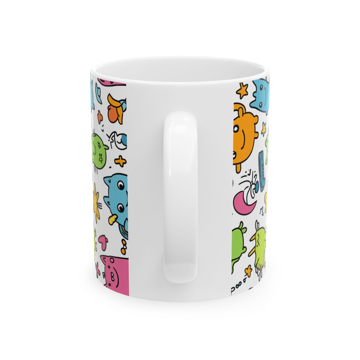 Whimsical Cartoon Ceramic Mug - 11oz & 15oz - Perfect Gift for Cat Lovers and Kids