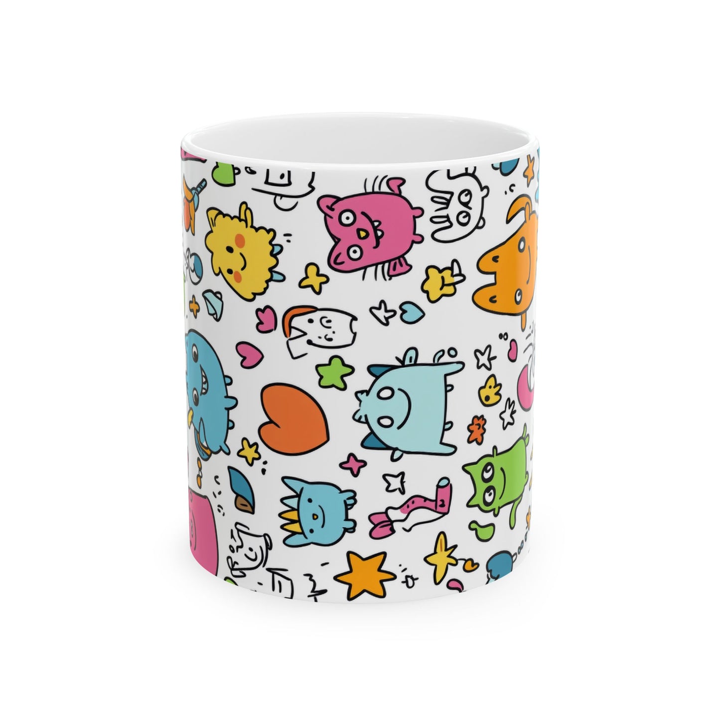 Whimsical Cartoon Ceramic Mug - 11oz & 15oz - Perfect Gift for Cat Lovers and Kids