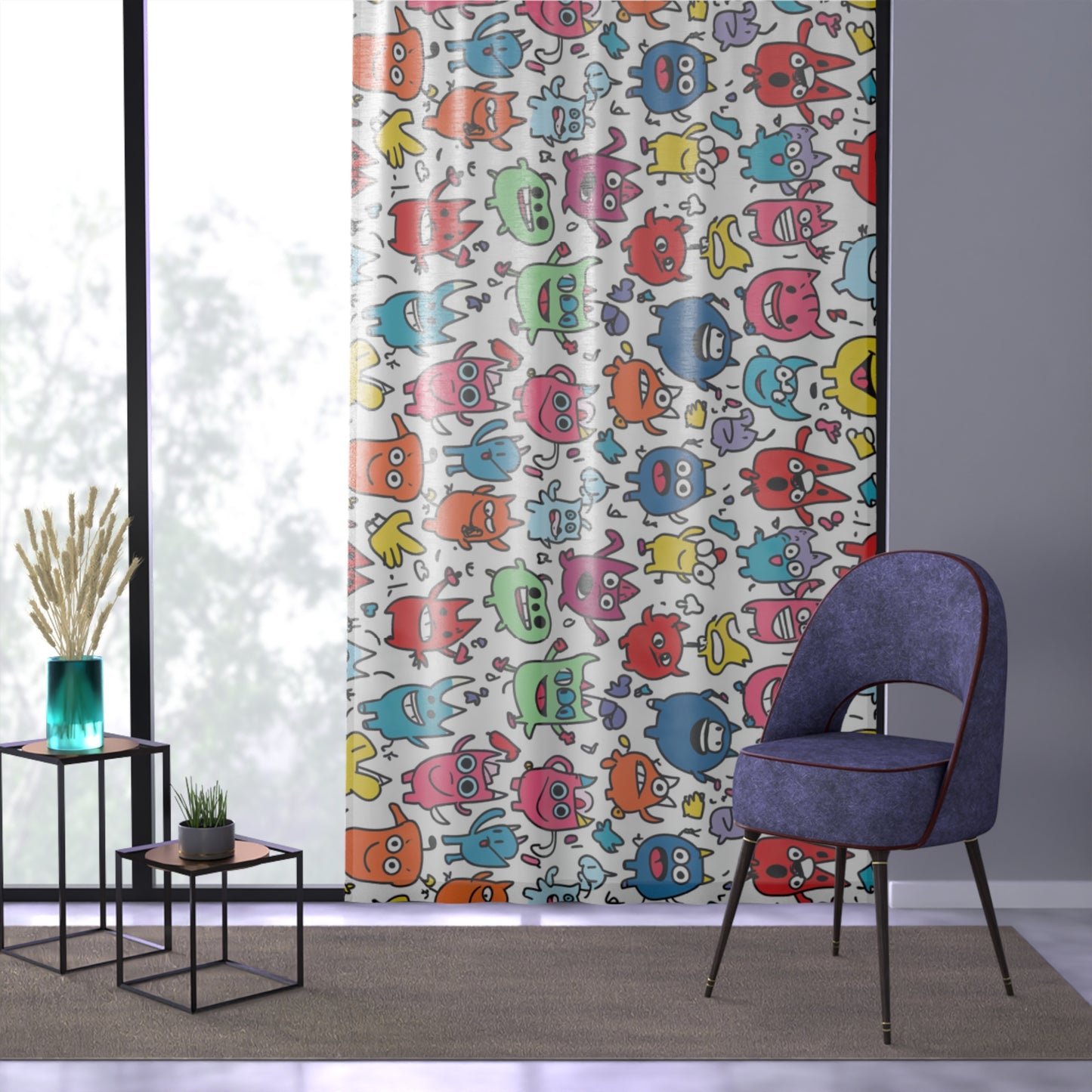 Playful Monster Window Curtains - Colorful Kids Room Decor