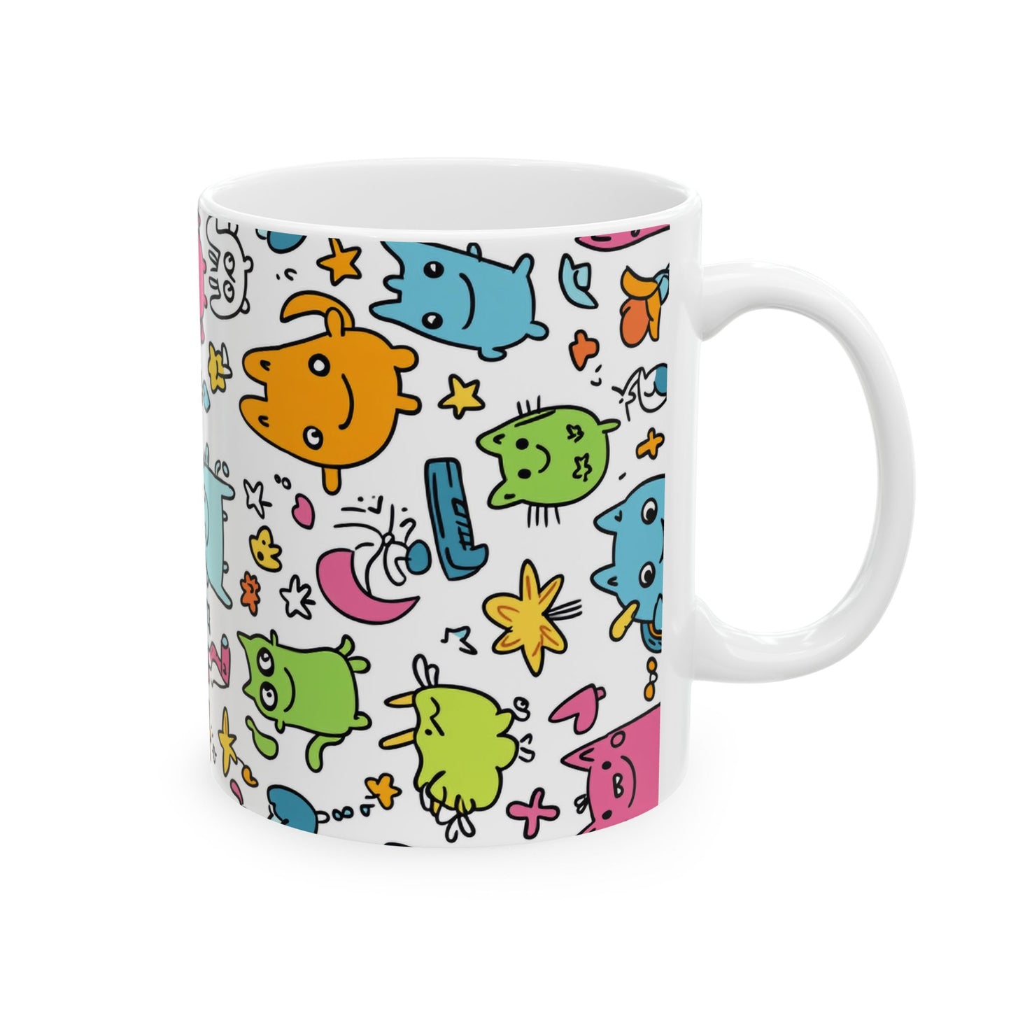 Whimsical Cartoon Ceramic Mug - 11oz & 15oz - Perfect Gift for Cat Lovers and Kids
